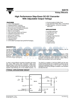 SI9175DB datasheet - High Performance Step-Down DC-DC Converter With Adjustable Output Voltage