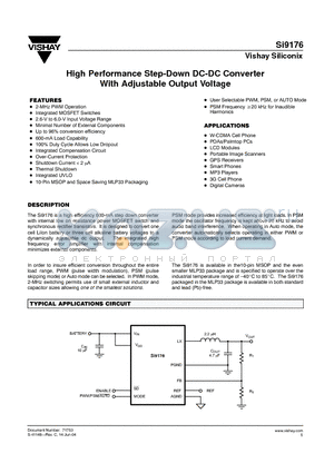 SI9176 datasheet - High Performance Step-Down DC-DC Converter With Adjustable Output Voltage