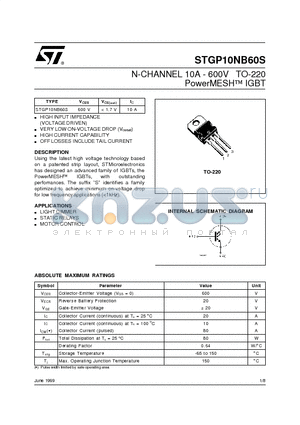 STGP10NB60S datasheet - N-CHANNEL 10A - 600V TO-220 PowerMESH IGBT