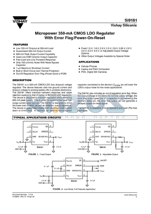 SI9181DQ-18-T1-E3 datasheet - Micropower 350-mA CMOS LDO Regulator With Error Flag/Power-On-Reset