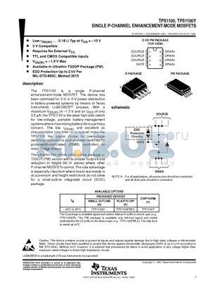 TPS1100Y datasheet - SINGLE P-CHANNEL ENHANCEMENT-MODE MOSFETS