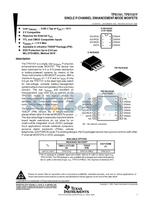 TPS1101D datasheet - SINGLE P-CHANNEL ENHANCEMENT-MODE MOSFETS