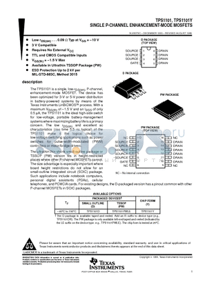 TPS1101Y datasheet - SINGLE P-CHANNEL ENHANCEMENT-MODE MOSFETS