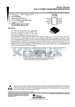 TPS1120 datasheet - DUAL P-CHANNEL ENHANCEMENT-MODE MOSFETS