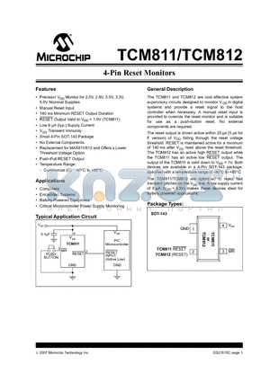 TCM812 datasheet - 4-Pin Reset Monitors