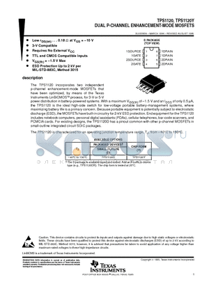 TPS1120Y datasheet - DUAL P-CHANNEL ENHANCEMENT-MODE MOSFETS