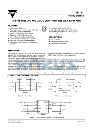 SI91821 datasheet - Micropower 300-mA CMOS LDO Regulator With Error Flag