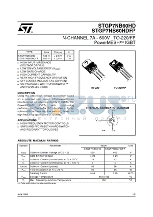 STGP7NB60HD datasheet - N-CHANNEL 7A - 600V TO-220/FP PowerMESH  IGBT