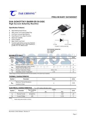 TCMBR2060 datasheet - 20A SCHOTTKY BARRIER DIODE High Current Schottky Rectifier