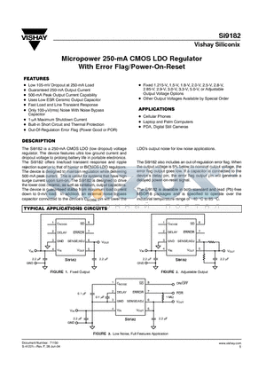 SI9182DH-25-T1 datasheet - Micropower 250-mA CMOS LDO Regulator With Error Flag/Power-On-Reset