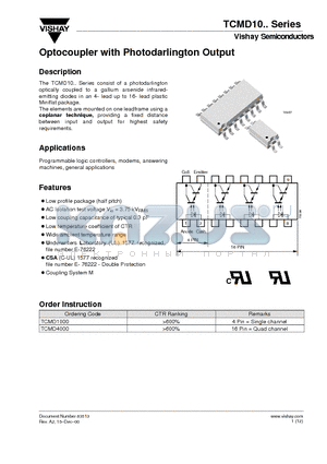 TCMD4000 datasheet - Optocoupler with Photodarlington Output