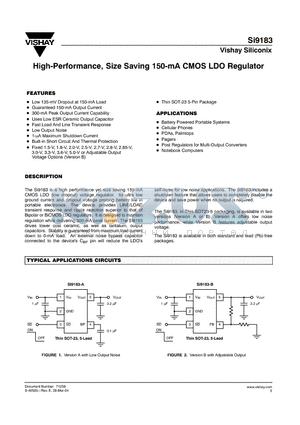 SI9183 datasheet - High-Performance, Size Saving 150-mA CMOS LDO Regulator
