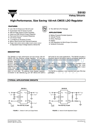 SI9183 datasheet - High-Performance, Size Saving 150-mA CMOS LDO Regulator