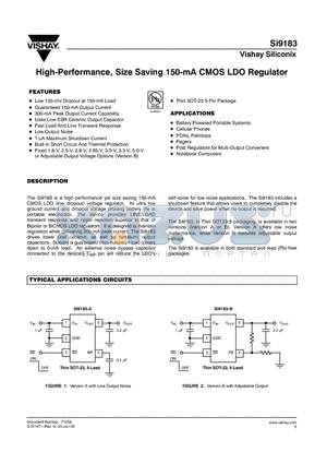 SI9183DT-285-T1 datasheet - High-Performance, Size Saving 150-mA CMOS LDO Regulator