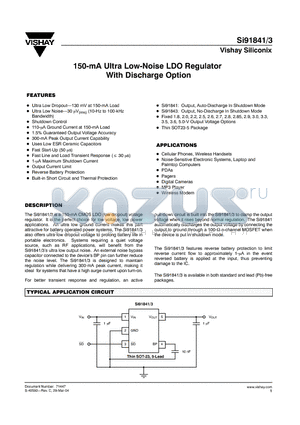 SI91841DT-25-T1 datasheet - 150-mA Ultra Low-Noise LDO Regulator With Discharge Option