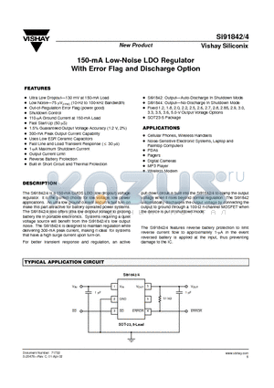 SI91842DT-12-T1 datasheet - 150-mA Low-Noise LDO Regulator With Error Flag and Discharge Option