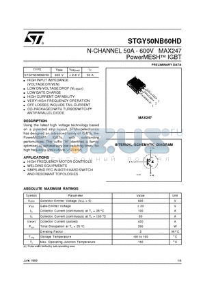 STGY50NB60 datasheet - N-CHANNEL 50A - 600V MAX247 PowerMESH  IGBT