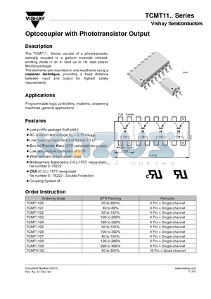 TCMT4100 datasheet - Optocoupler with Phototransistor Output