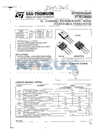 STH33N20FI datasheet - N-CHANNEL ENHANCEMENT MODE POWER MOS TRANSISTOR