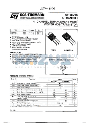 STH4N90 datasheet - N-CHANNEL ENHANCEMENT MODE POWER MOS TRANSISTOR