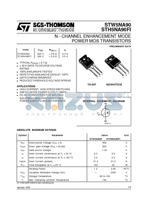 STH5NA90FI datasheet - N - CHANNEL ENHANCEMENT MODE POWER MOS TRANSISTORS