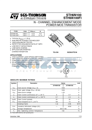 STH6N100 datasheet - N - CHANNEL ENHANCEMENT MODE POWER MOS TRANSISTOR