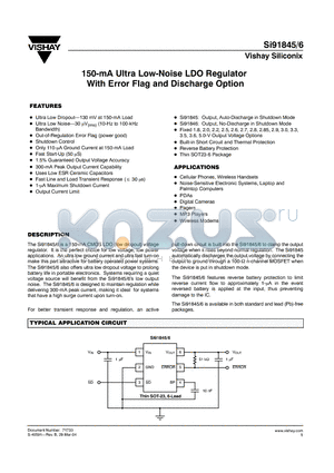SI91845 datasheet - 150-mA Ultra Low-Noise LDO Regulator With Error Flag and Discharge Option