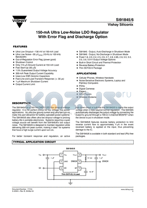 SI91845DT-20-T1 datasheet - 150-mA Ultra Low-Noise LDO Regulator With Error Flag and Discharge Option