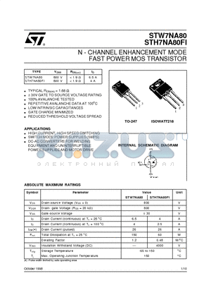 STH7NA80FI datasheet - N - CHANNEL ENHANCEMENT MODE FAST POWER MOS TRANSISTOR