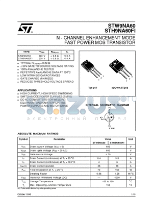 STH9NA60FI datasheet - N - CHANNEL ENHANCEMENT MODE FAST POWER MOS TRANSISTOR