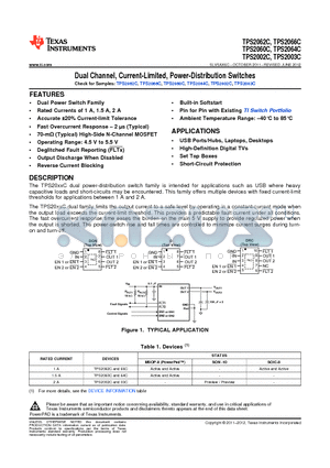 TPS2002C datasheet - Dual Channel, Current-Limited, Power-Distribution Switches