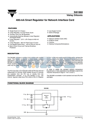 SI91860 datasheet - 400-mA Smart Regulator for Network Interface Card