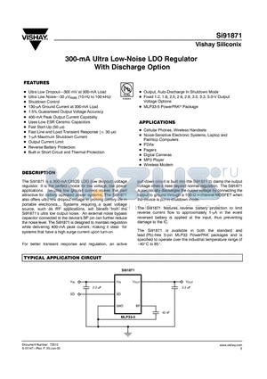 SI91871DMP-18-T1 datasheet - 300-mA Ultra Low-Noise LDO Regulator With Discharge Option