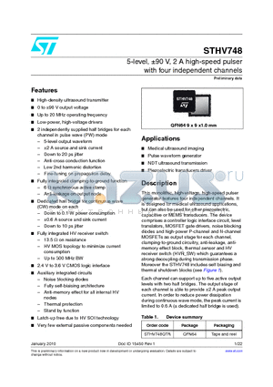 STHV748QTR datasheet - 5-level, a90 V, 2 A high-speed pulser with four independent channels