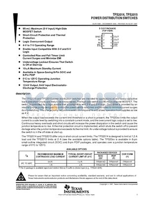 TPS2015D datasheet - POWER DISTRIBUTION SWITCHES