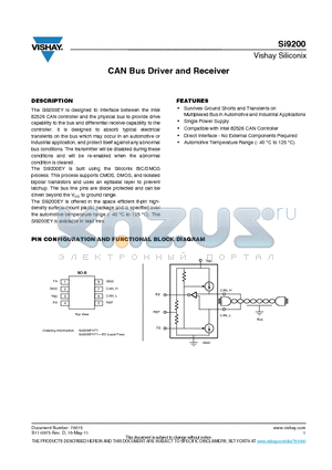 SI9200 datasheet - CAN Bus Driver and Receiver