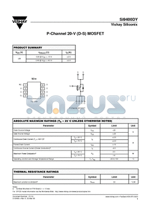 SI9400DY datasheet - P-Channel 20-V (D-S) MOSFET
