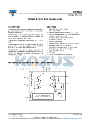 SI9243AEY-T1 datasheet - Single-Ended Bus Transceiver