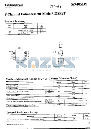 SI9405DY datasheet - P-Channel Enhancement-Mode MOSFET