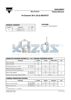 SI9410BDY datasheet - N-Channel 30-V (D-S) MOSFET