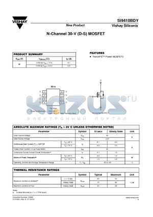 SI9410BDY-T1 datasheet - N-Channel 30-V (D-S) MOSFET