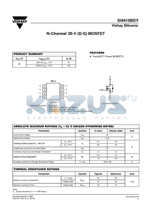 SI9410BDY_05 datasheet - N-Channel 30-V (D-S) MOSFET