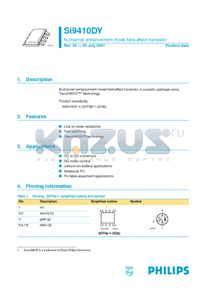 SI9410DY datasheet - N-channel enhancement mode field-effect transistor