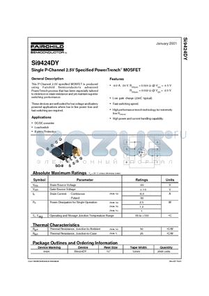 SI9424DY datasheet - Single P-Channel 2.5V Specified PowerTrench MOSFET