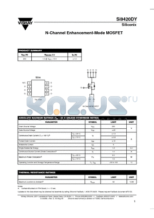 SI9420DY datasheet - N-Channel Enhancement-Mode MOSFET