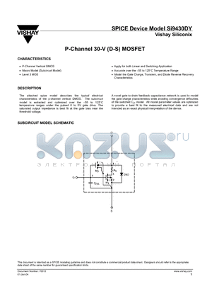 SI9430DY datasheet - P-Channel 30-V (D-S) MOSFET