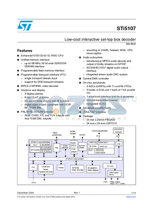 STI5107 datasheet - Low-cost interactive set-top box decoder