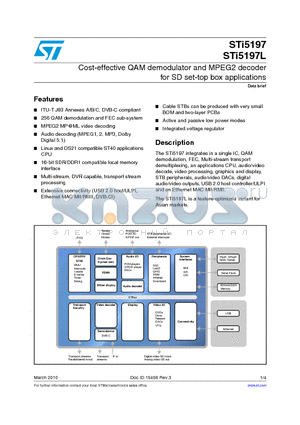STI5197 datasheet - Cost-effective QAM demodulator and MPEG2 decoder for SD set-top box applications