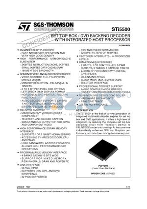 STI5500 datasheet - SET TOP BOX / DVD BACKEND DECODER WITH INTEGRATED HOST PROCESSOR