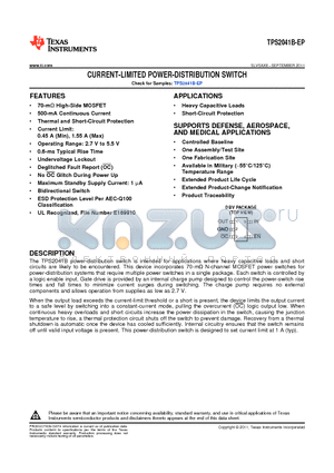 TPS2041B-EP datasheet - CURRENT-LIMITED POWER-DISTRIBUTION SWITCH